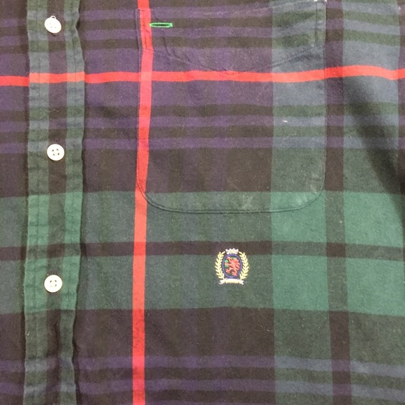 Vtg Tommy Hilfiger Green Plaid Button Down Shirt M - Picture 2 of 8